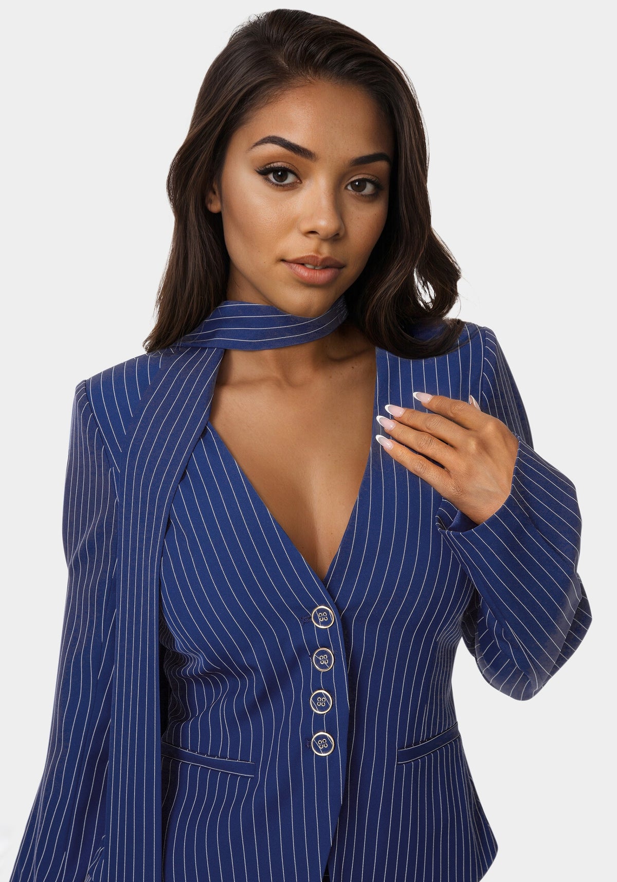 Bebe Tailored Stripe Scarf Blazer