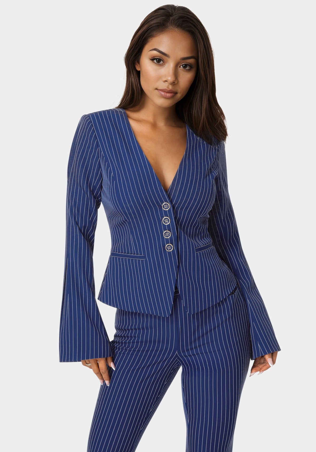 Bebe Tailored Stripe Scarf Blazer