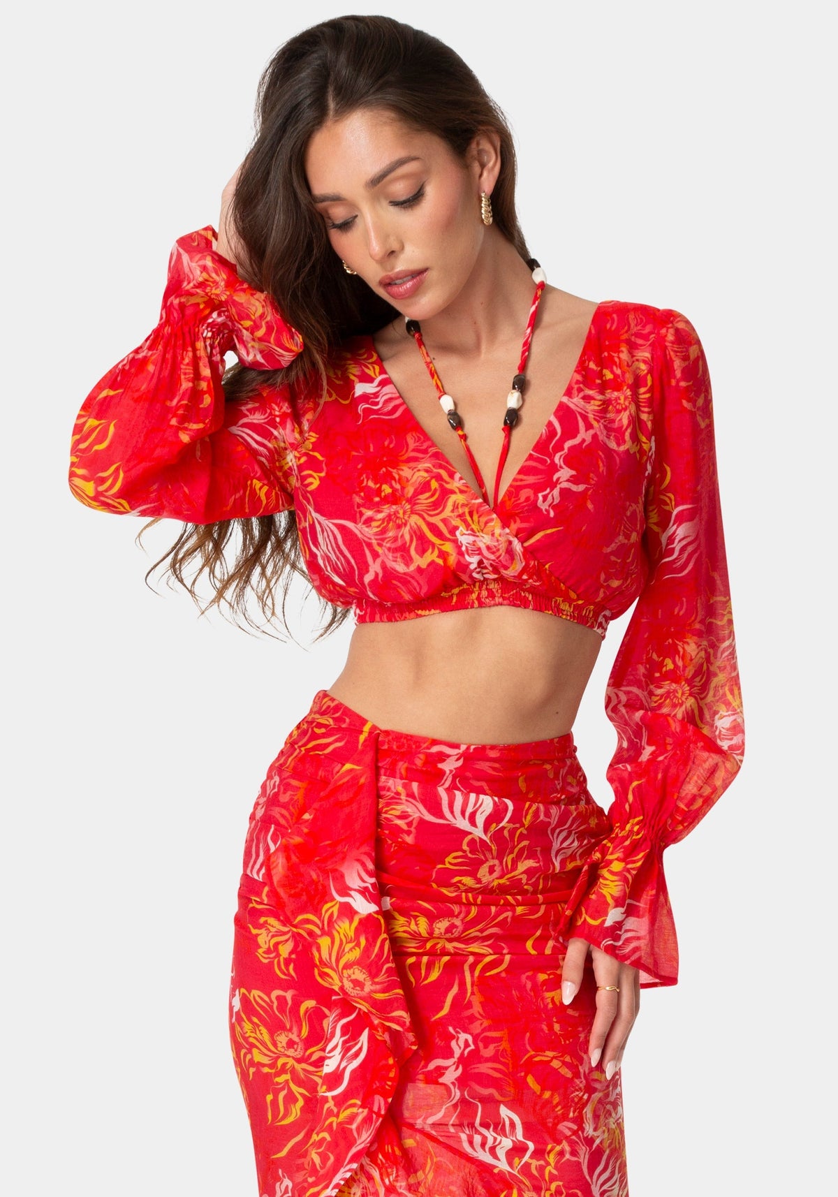 Bebe Beaded Belt Flowy Blouse