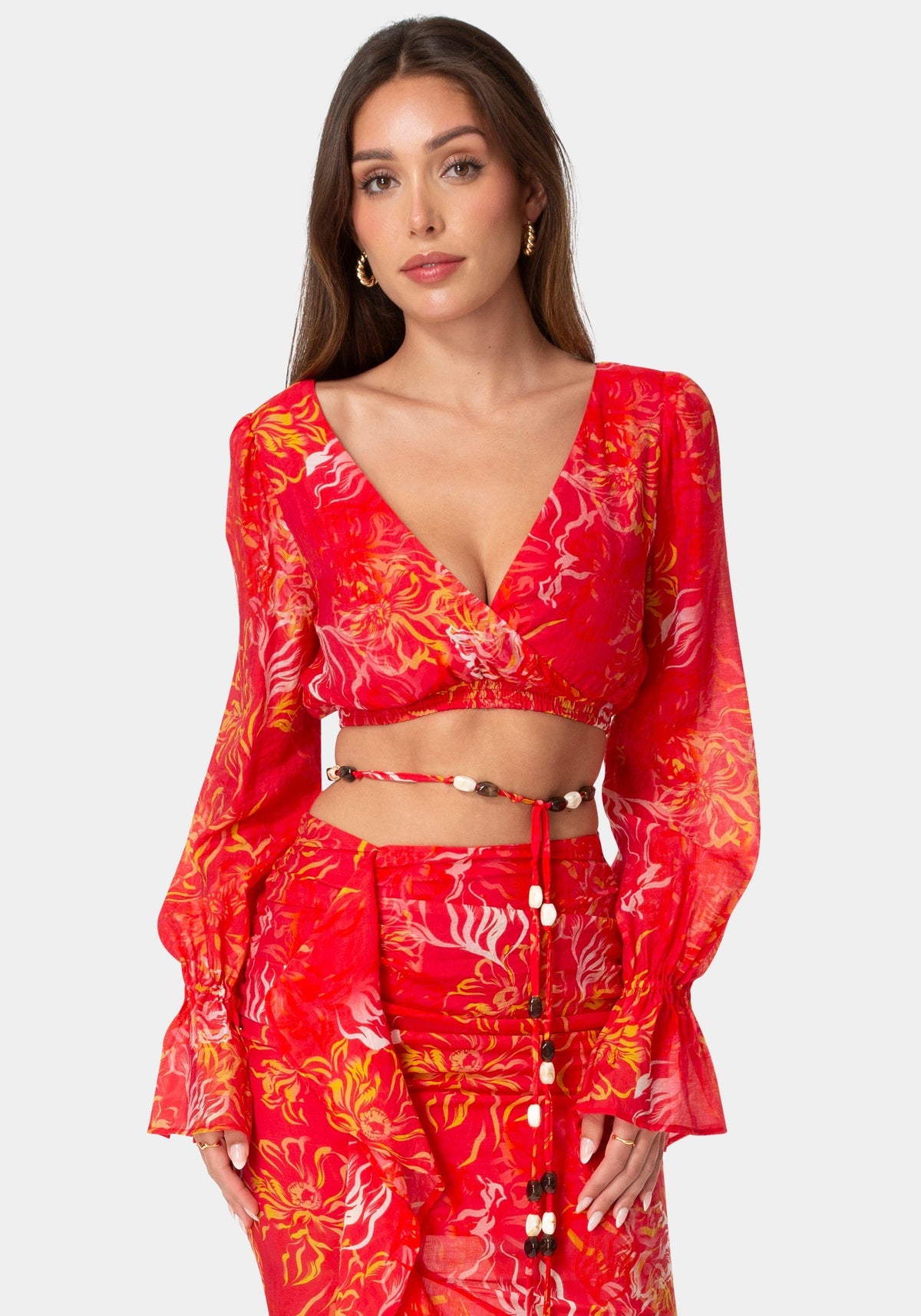 Bebe Beaded Belt Flowy Blouse