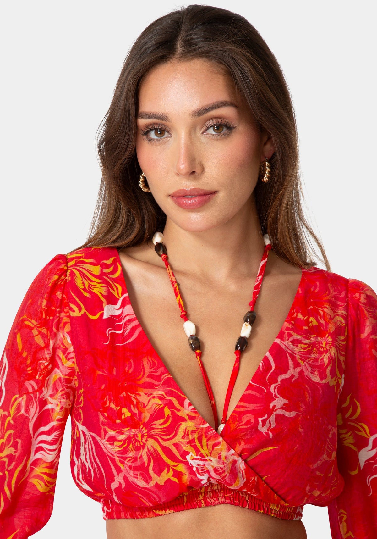 Bebe Beaded Belt Flowy Blouse