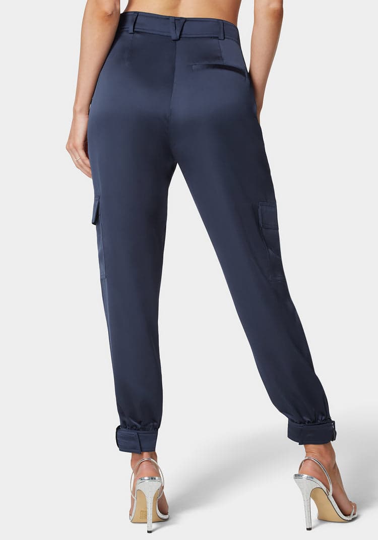 Bebe Natural Waist Stud Detail Satin Jogger Pant