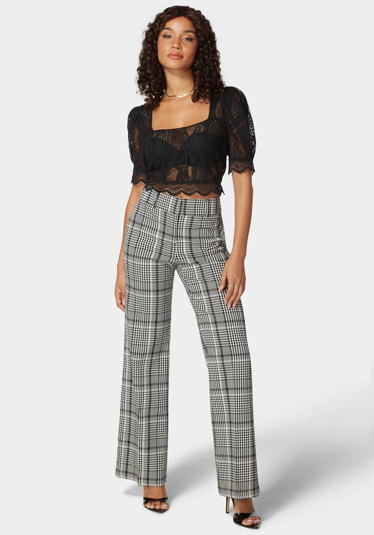 Bebe High Waist Belted Novelty Wide Leg Pant