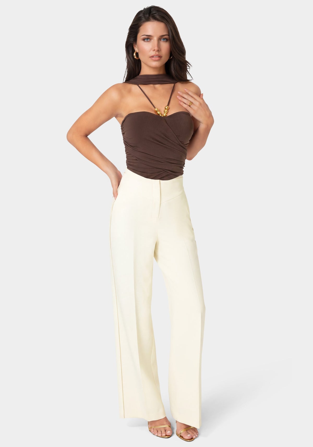Bebe Tailored Straight Wide-Leg Trousers