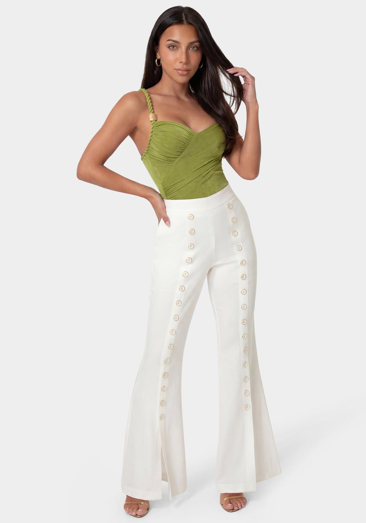 Bebe Linen Mini Flare-Leg Trousers