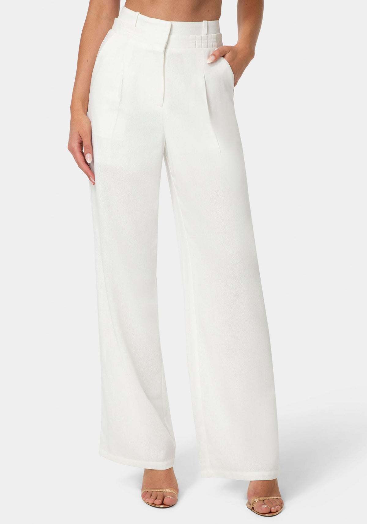 Bebe Pleated Linen Wide-Leg Trousers