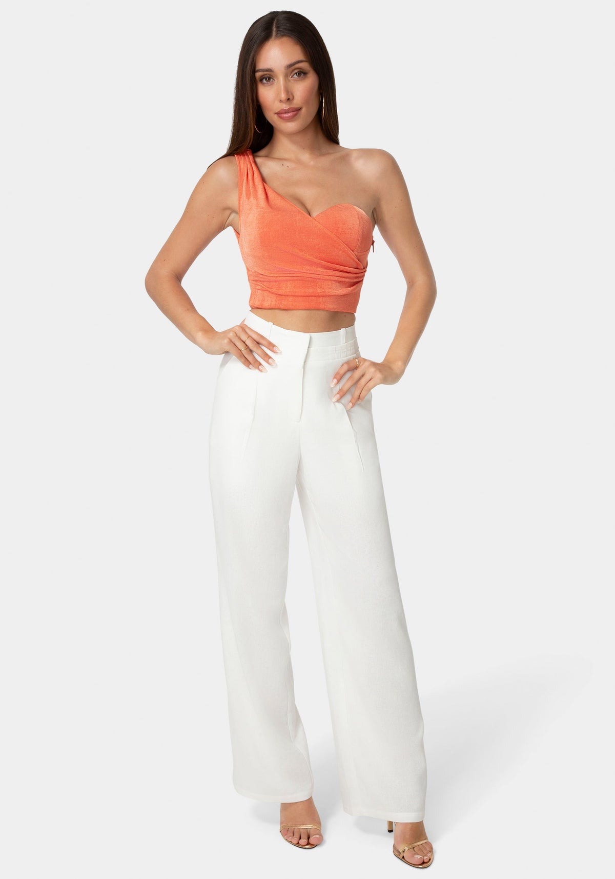 Bebe Pleated Linen Wide-Leg Trousers