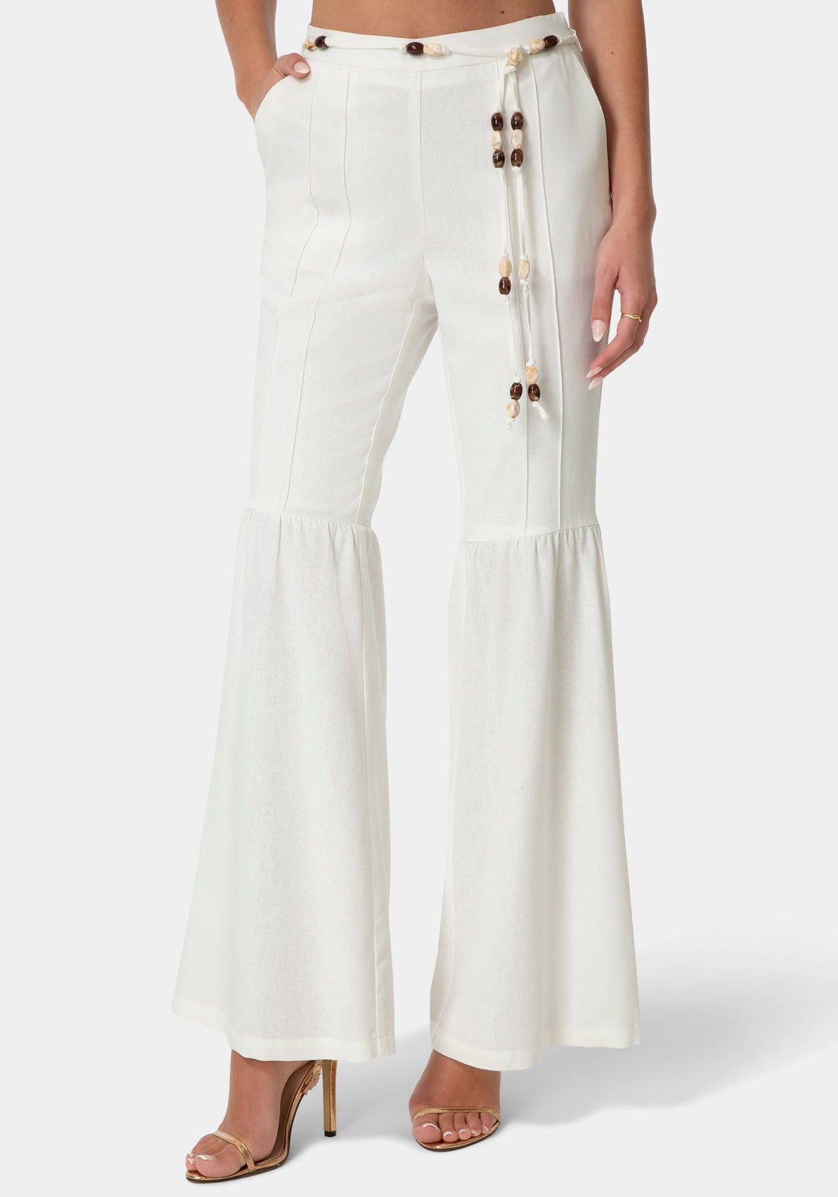 Bebe Linen Bell-Bottom Trousers