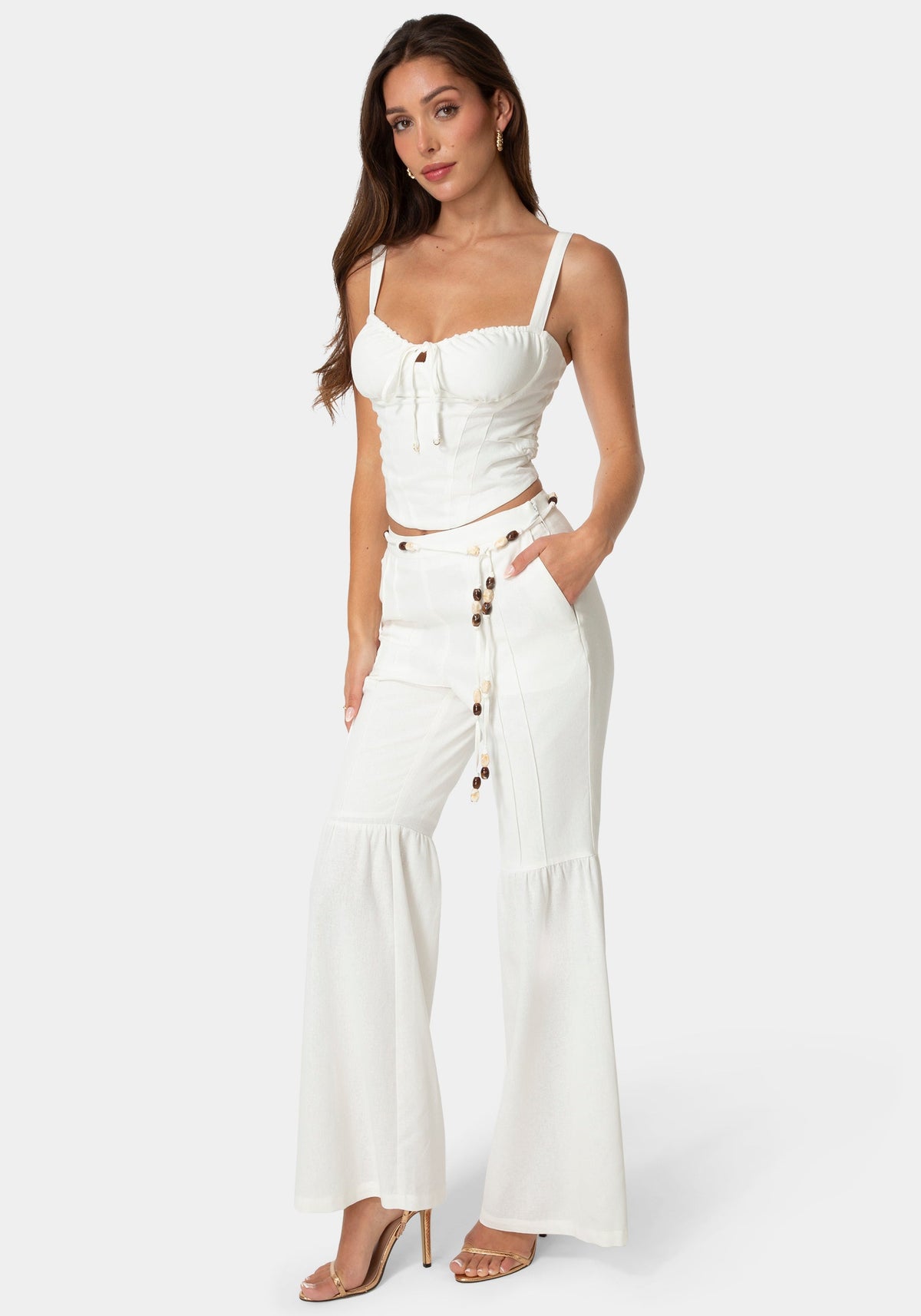 Bebe Linen Bell-Bottom Trousers