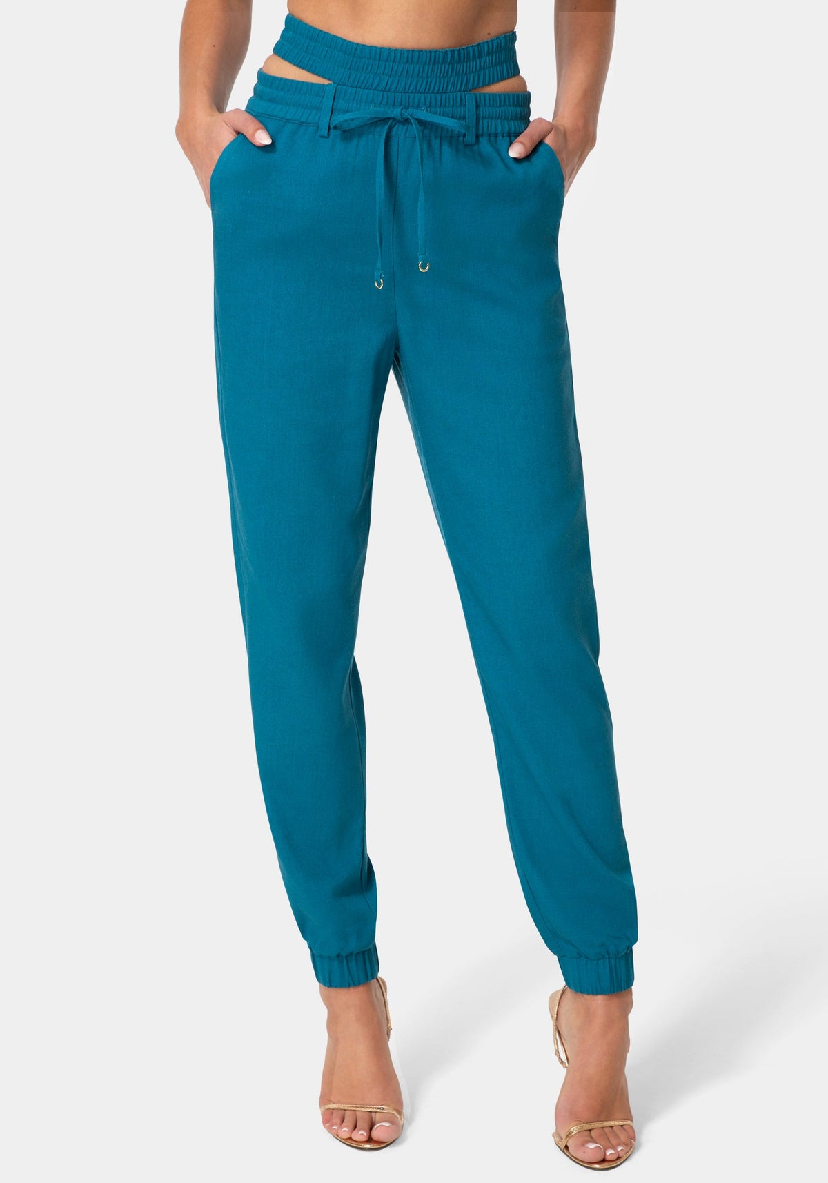 Bebe High-Waisted Cutout Linen Joggers