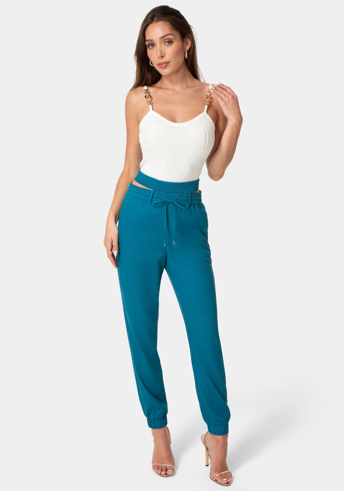 Bebe High-Waisted Cutout Linen Joggers