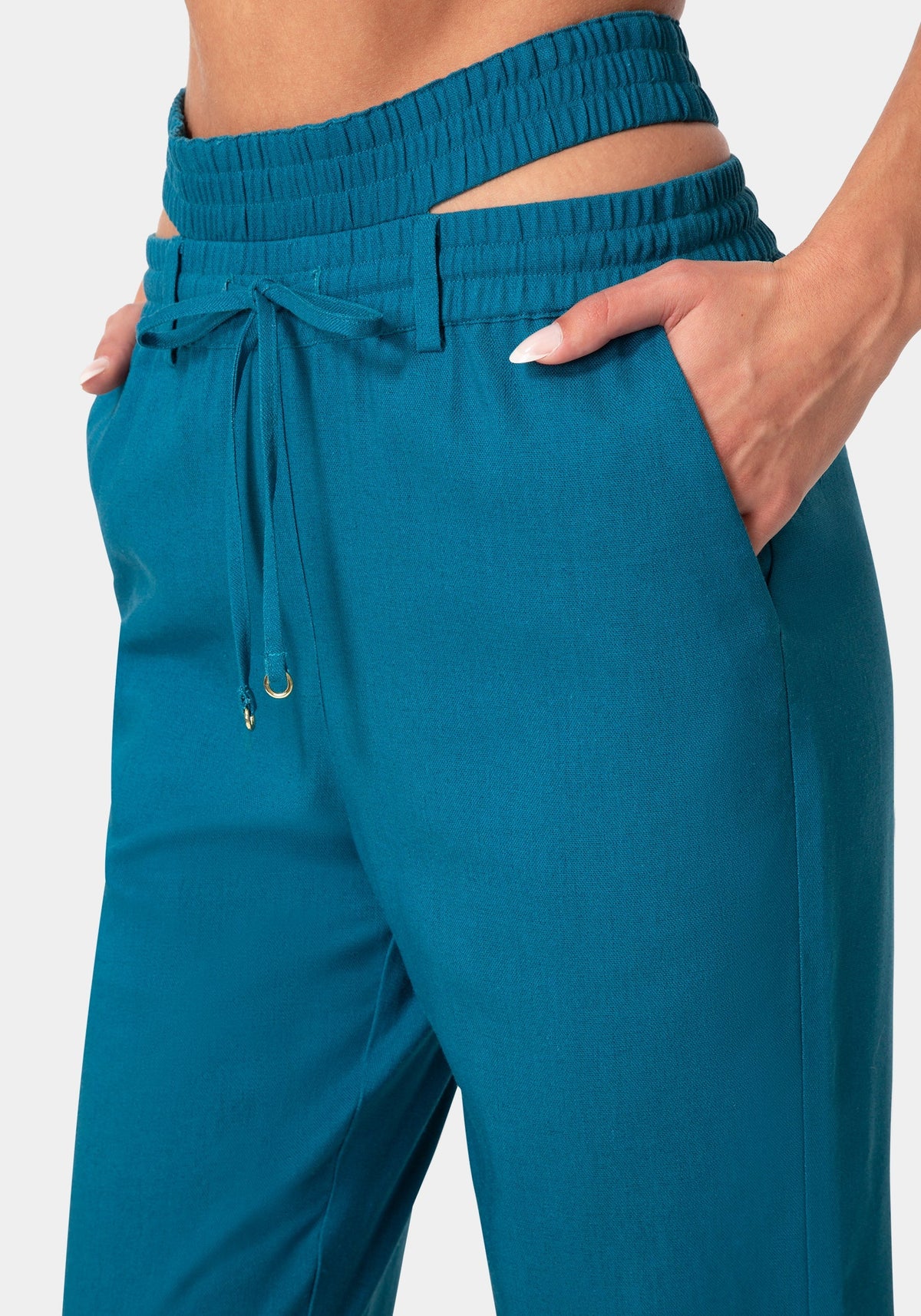Bebe High-Waisted Cutout Linen Joggers