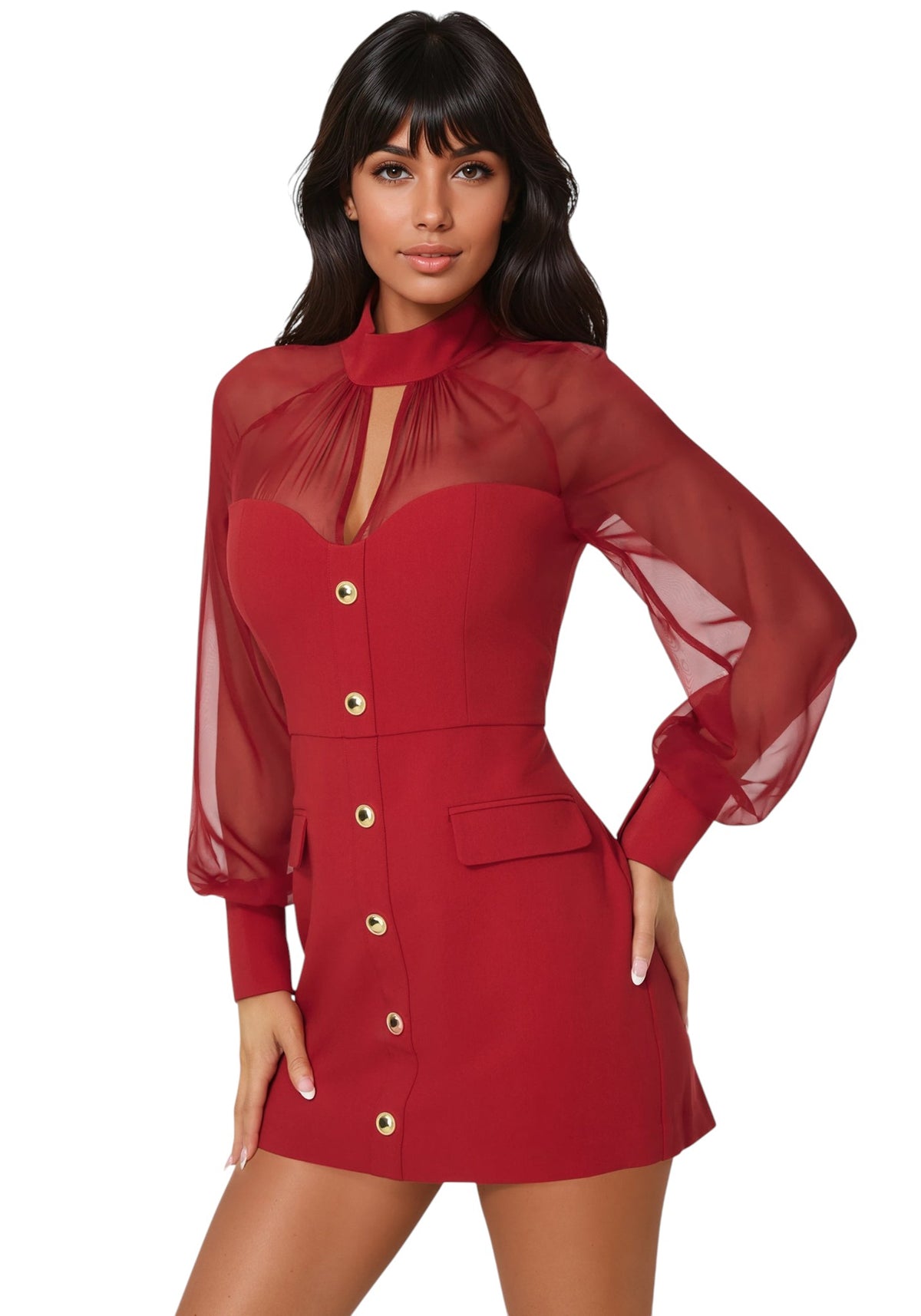 Bebe Mixed Media Long Sleeve Romper