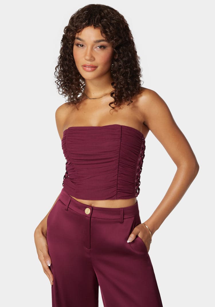 Bebe Rushed Mesh Combo Satin Corset