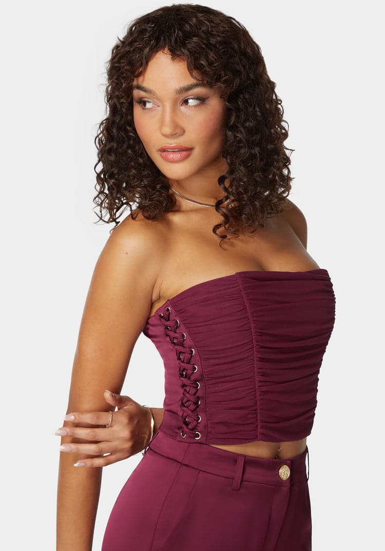 Bebe Rushed Mesh Combo Satin Corset