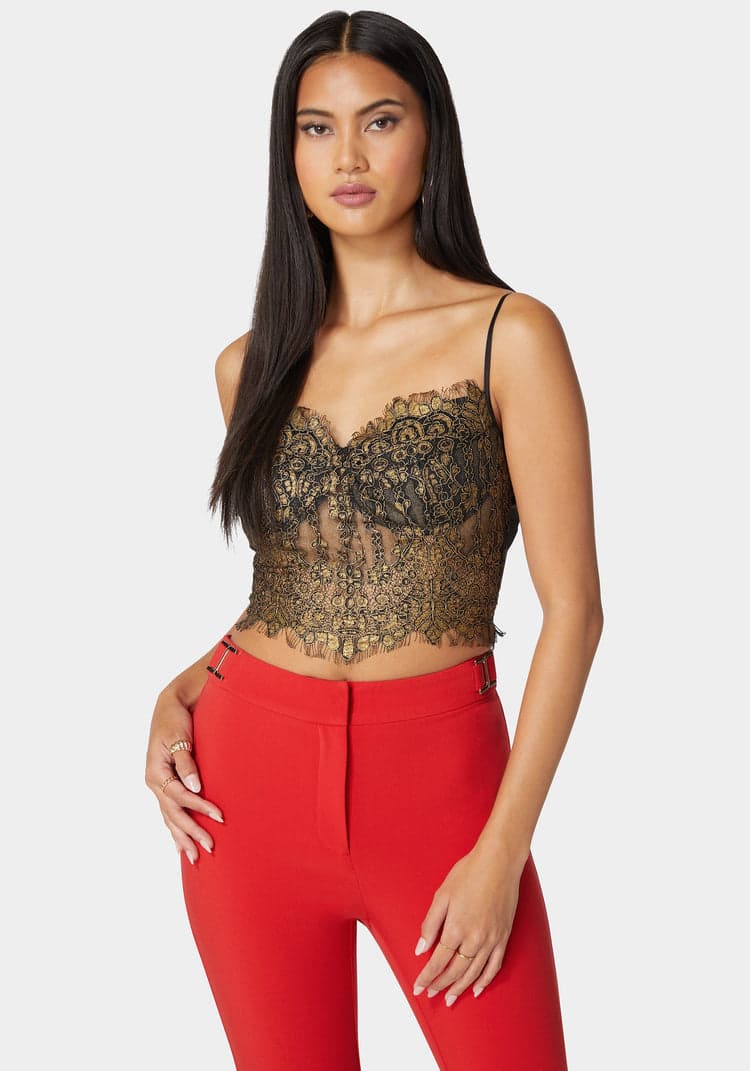 Bebe Metallic Foiled Scallop Edge Lace Corset