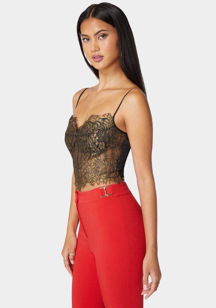 Bebe Metallic Foiled Scallop Edge Lace Corset