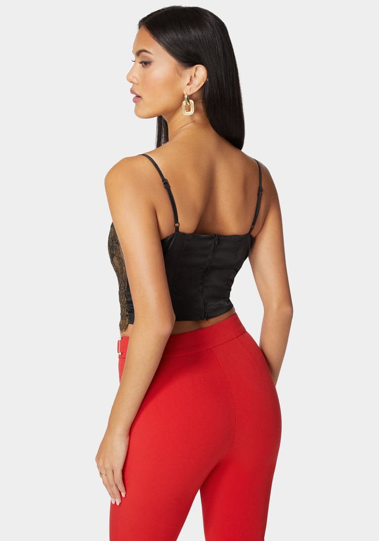 Bebe Metallic Foiled Scallop Edge Lace Corset