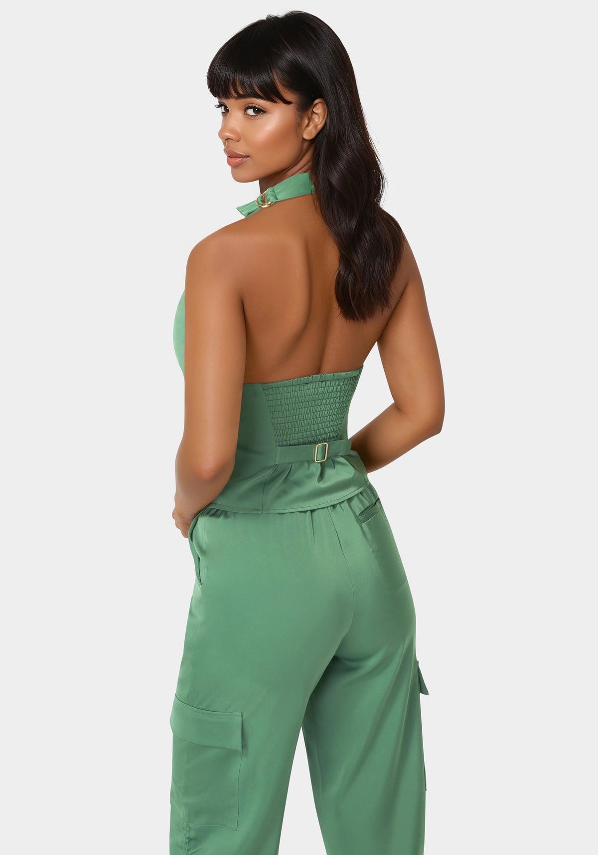 Bebe Front Shirring Halter Top