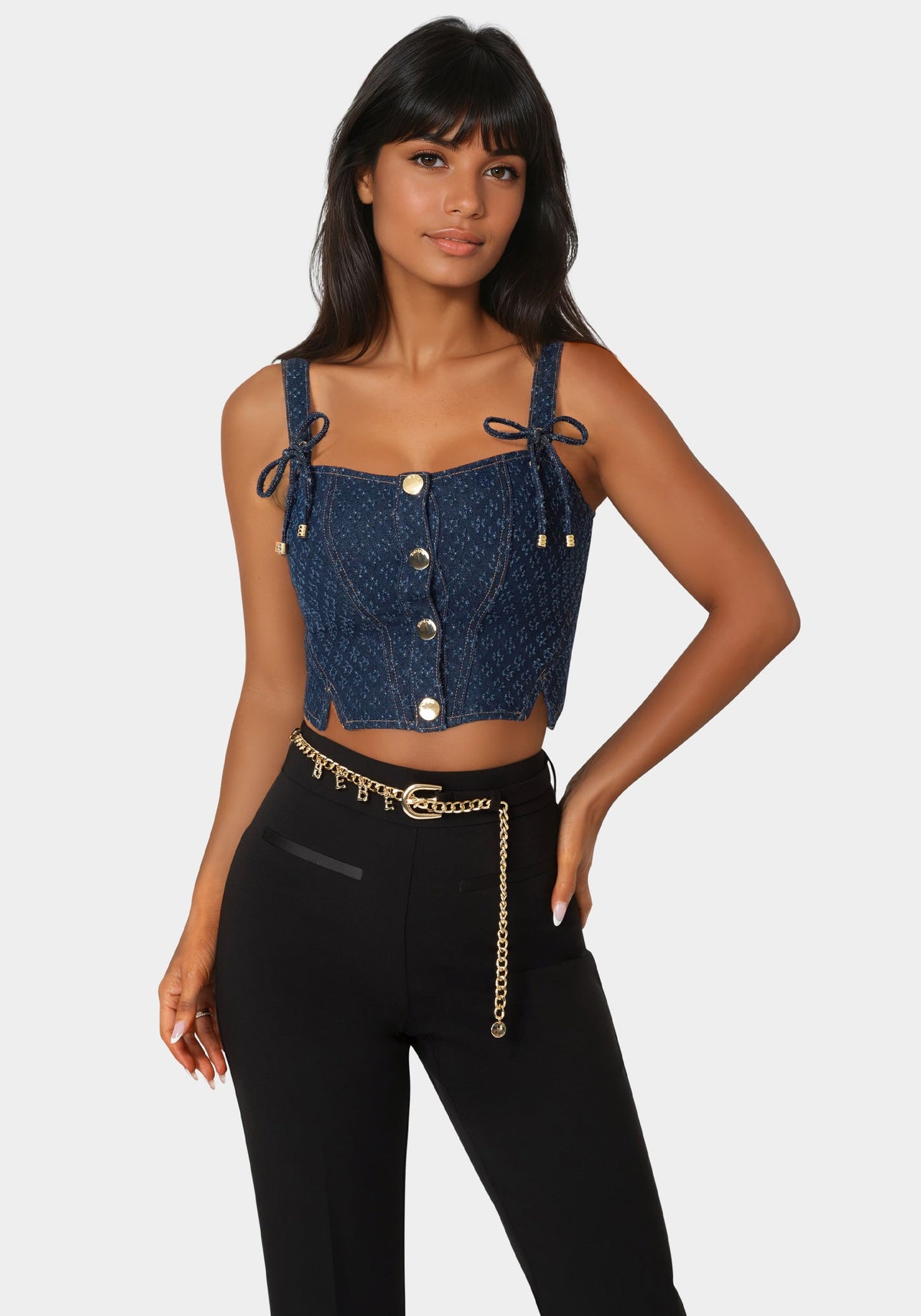 Bebe Textured Denim Bustier