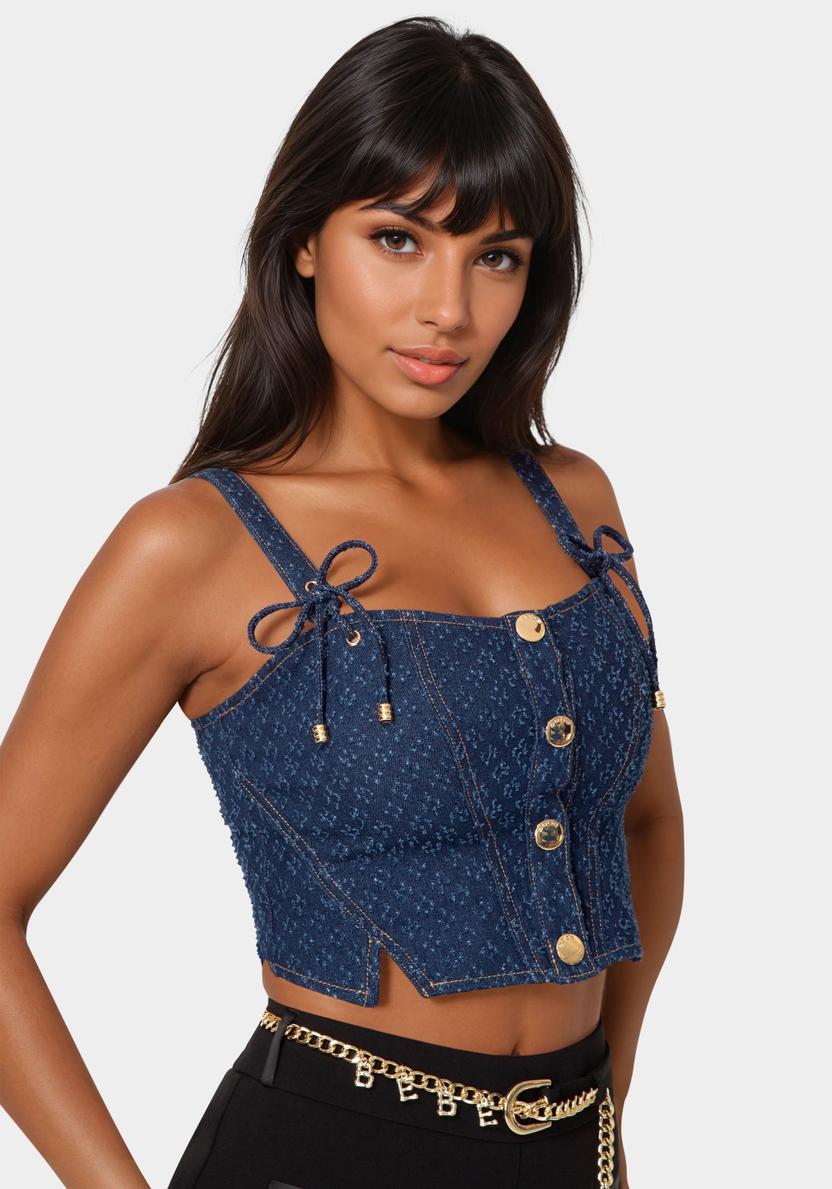 Bebe Textured Denim Bustier