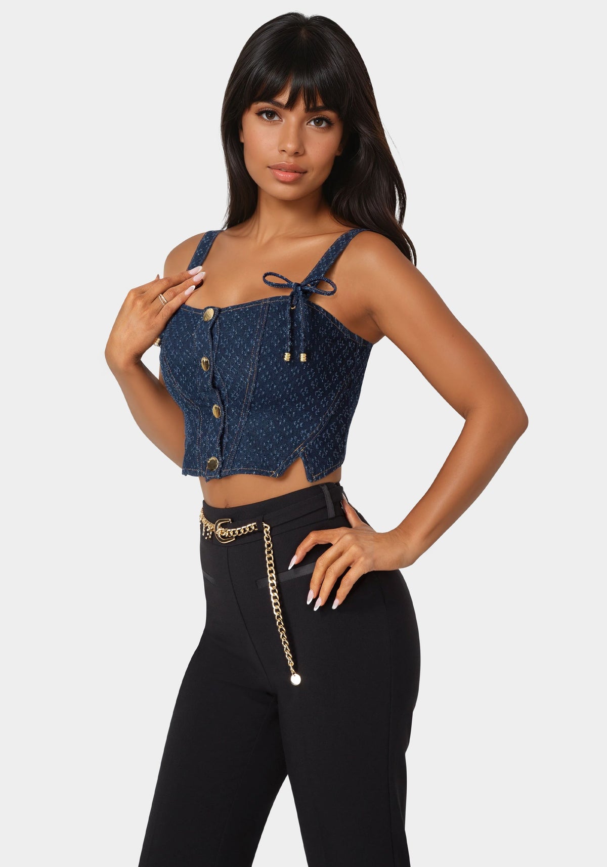 Bebe Textured Denim Bustier