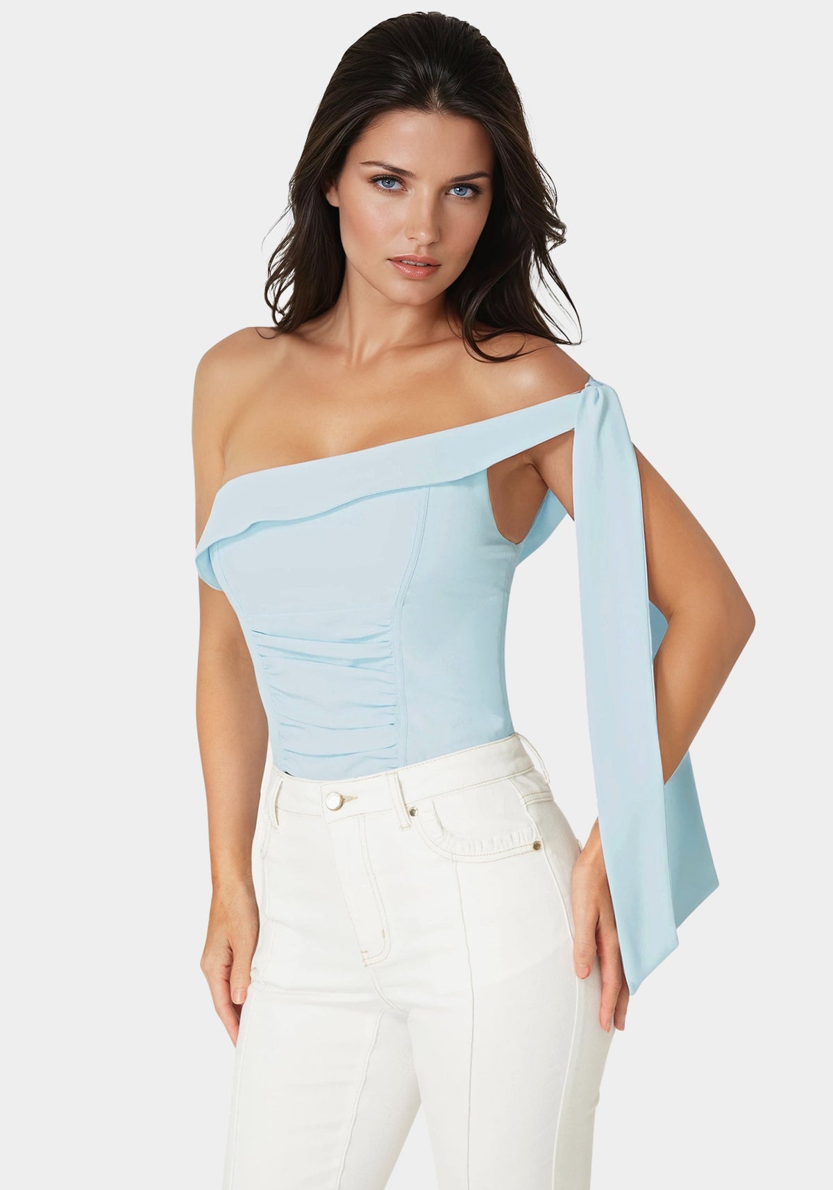 Bebe Asymmetrical Shoulder Tie Top