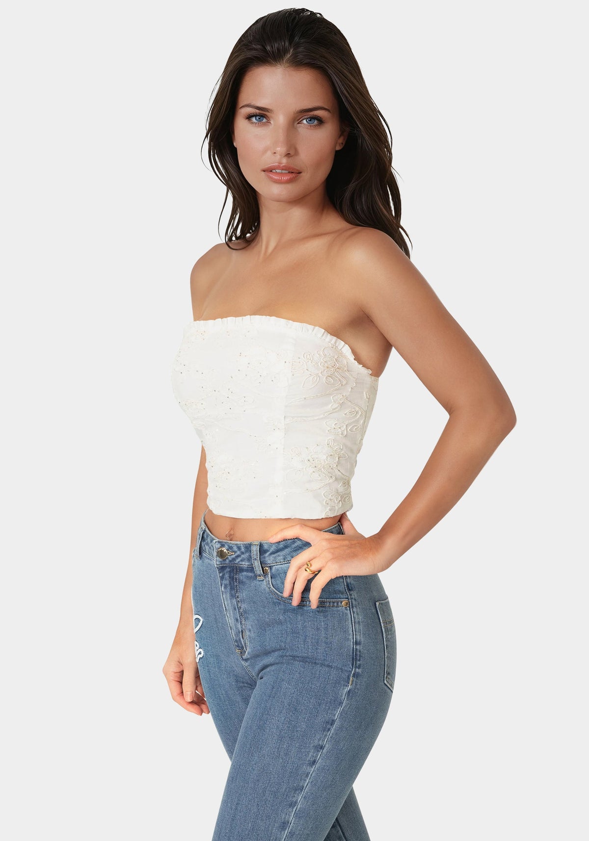 Bebe Strapless Embroidery Corset Top