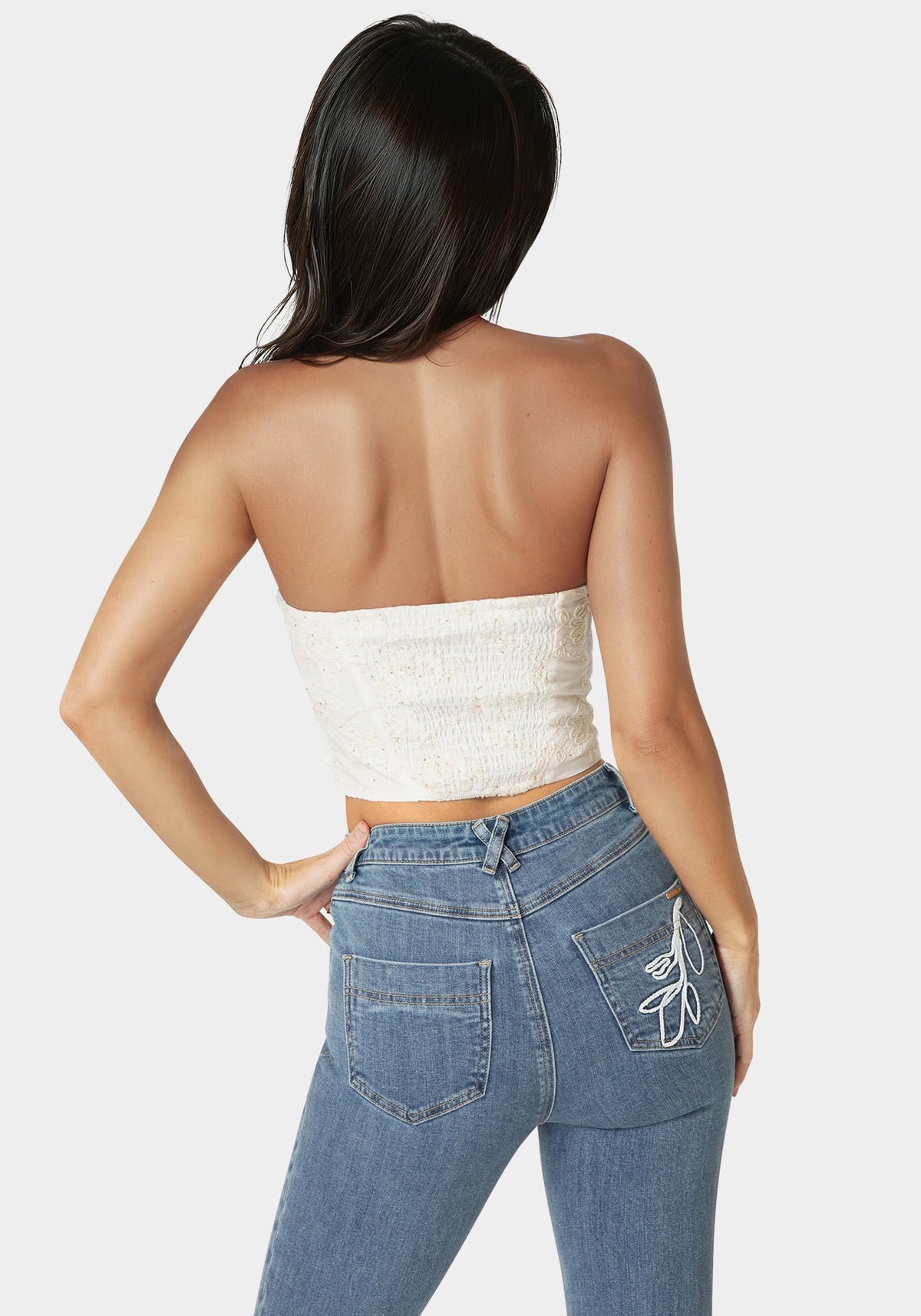 Bebe Strapless Embroidery Corset Top