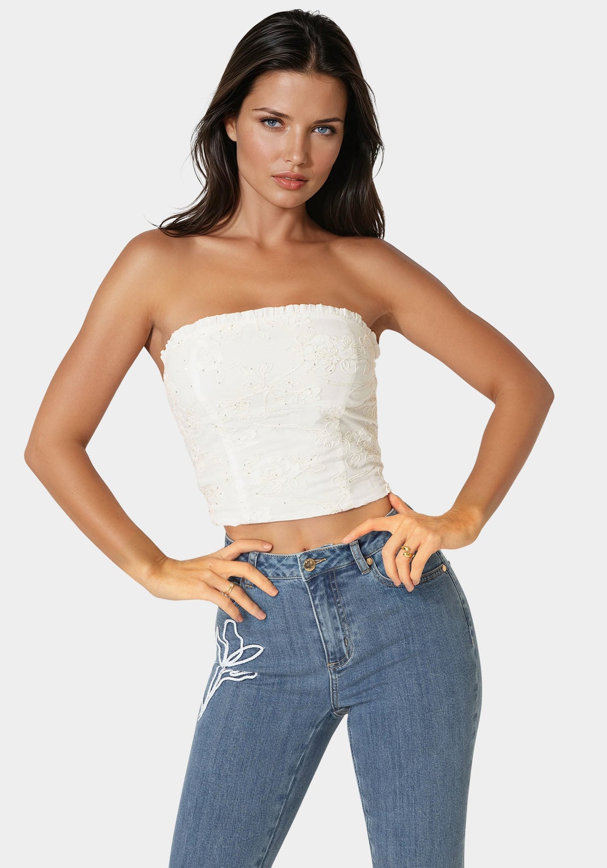 Bebe Strapless Embroidery Corset Top