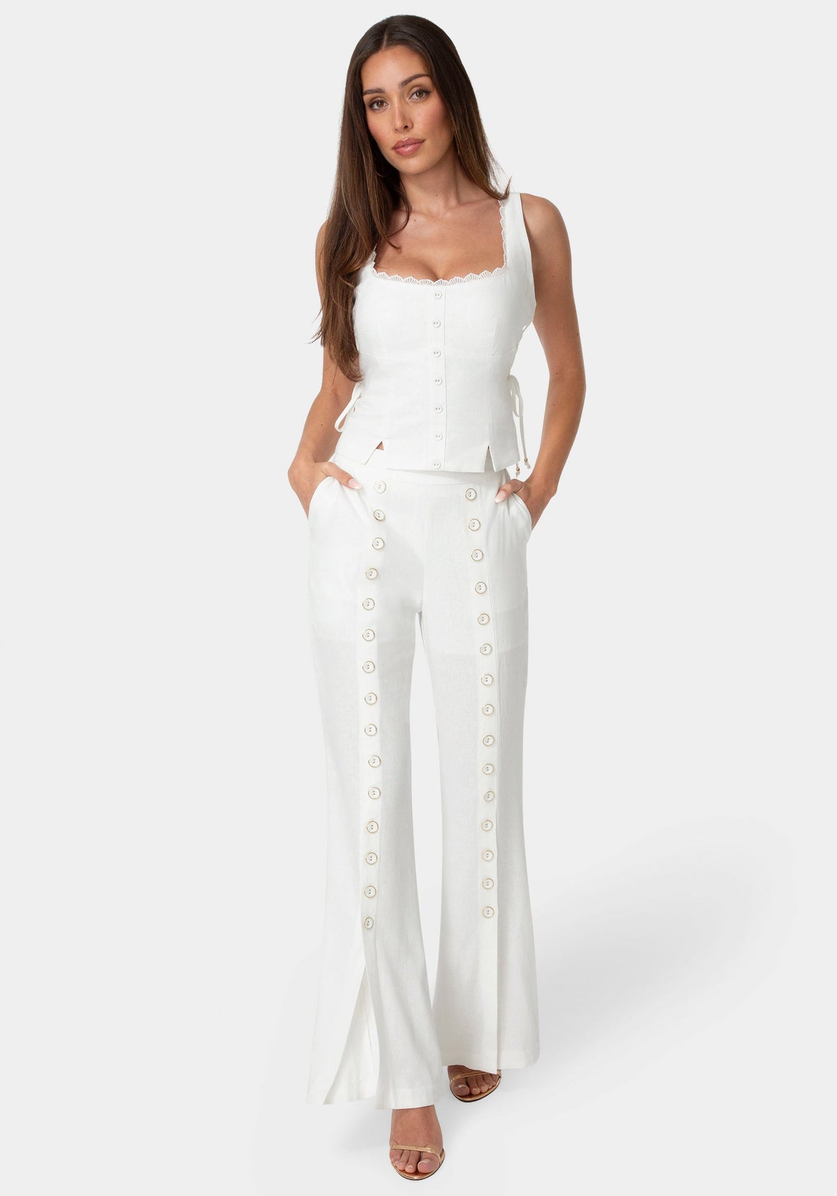 Bebe Lace-Up Linen Top