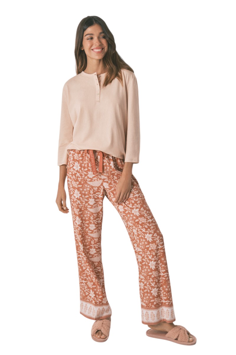 Women Secret Orange floral viscose long trousers