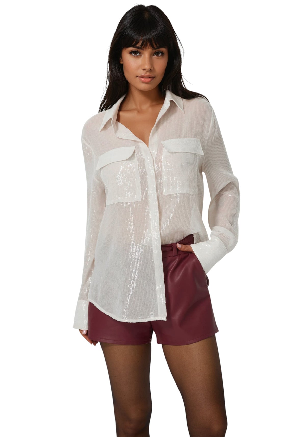 Bebe Sequin Long Sleeve Blouse