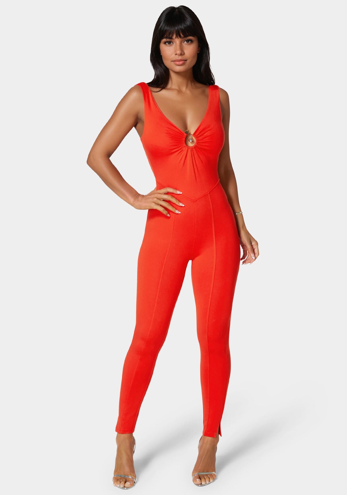 Bebe Trim Detail V-Neck Catsuit