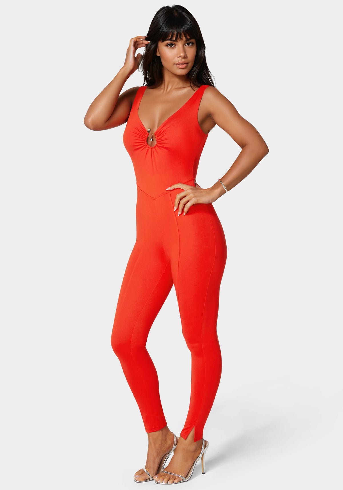 Bebe Trim Detail V-Neck Catsuit