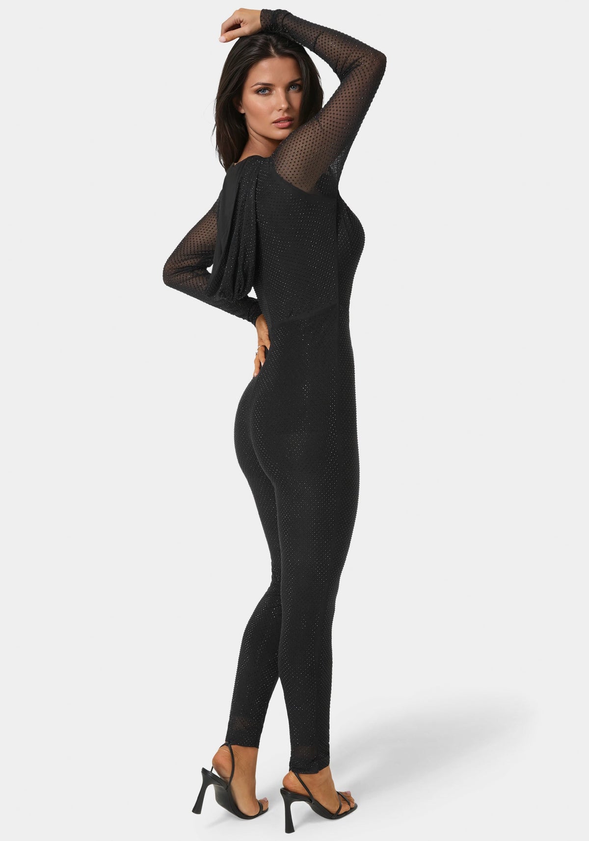 Bebe Rhinestone Hooded Catsuit