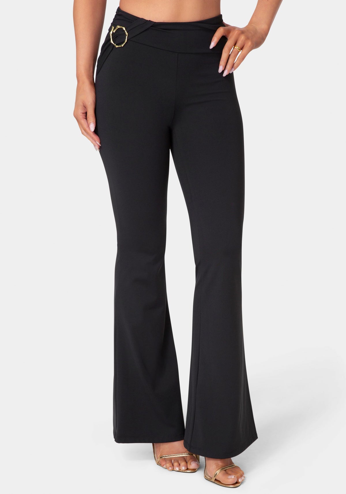 Bebe High-Waist Draped Flare-Leg Leggings