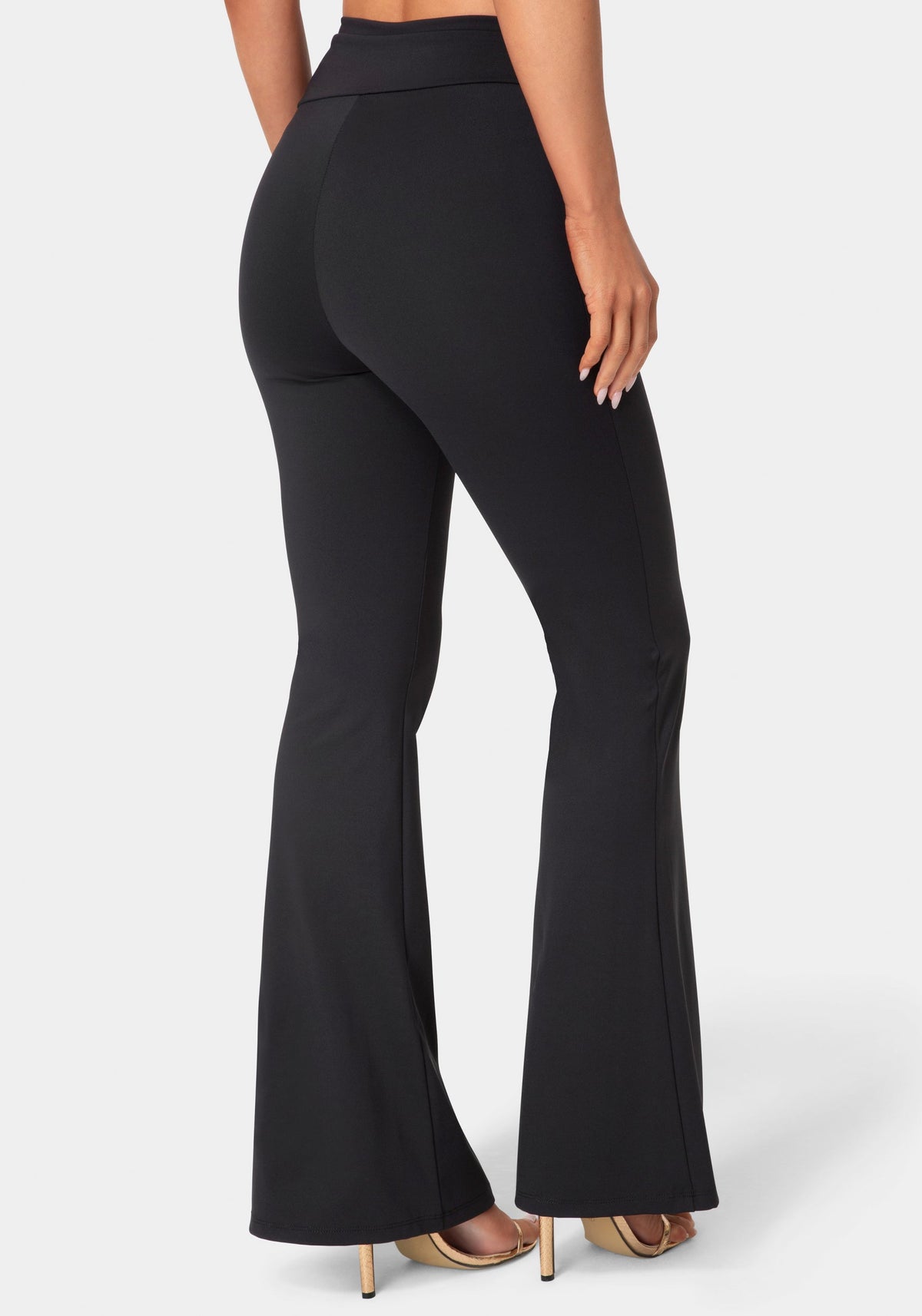 Bebe High-Waist Draped Flare-Leg Leggings