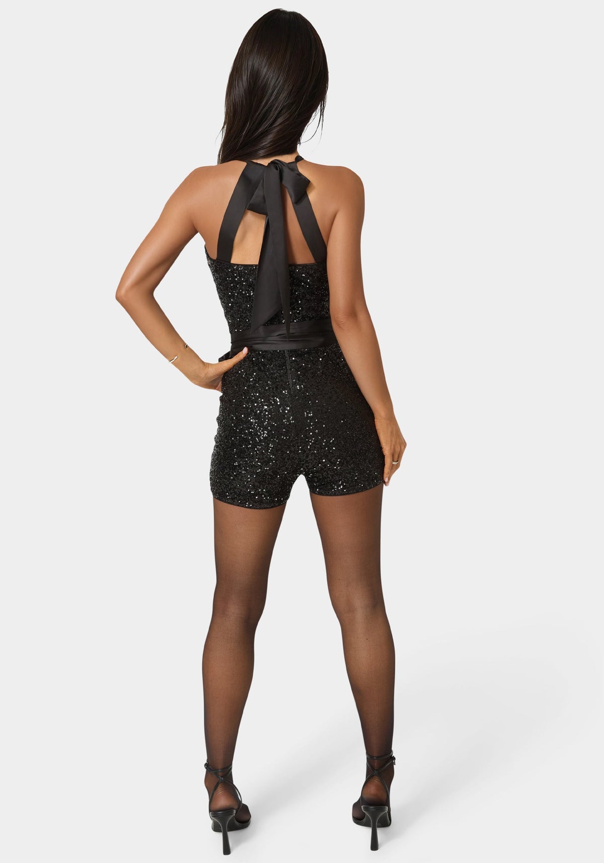 Bebe Sequin Halter Romper