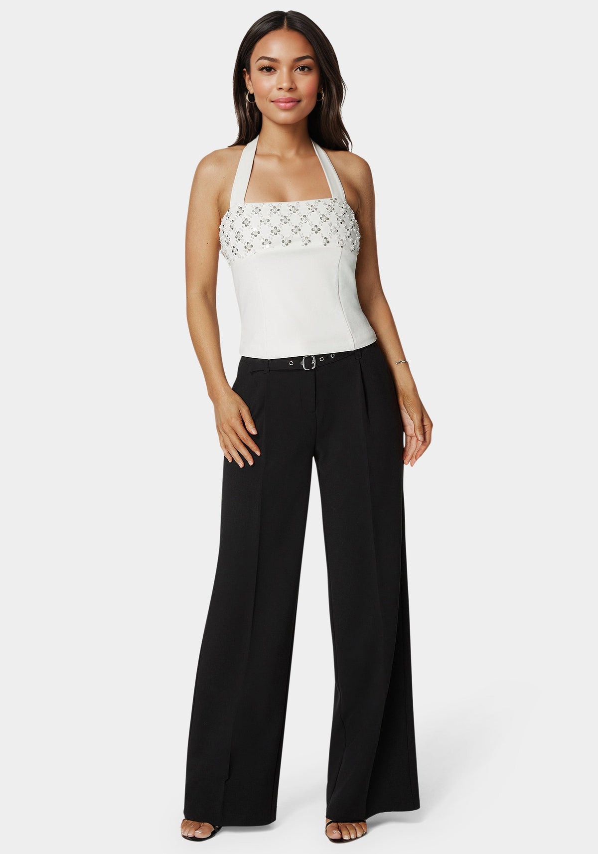 Bebe Halter Neck Bead Sequin Top