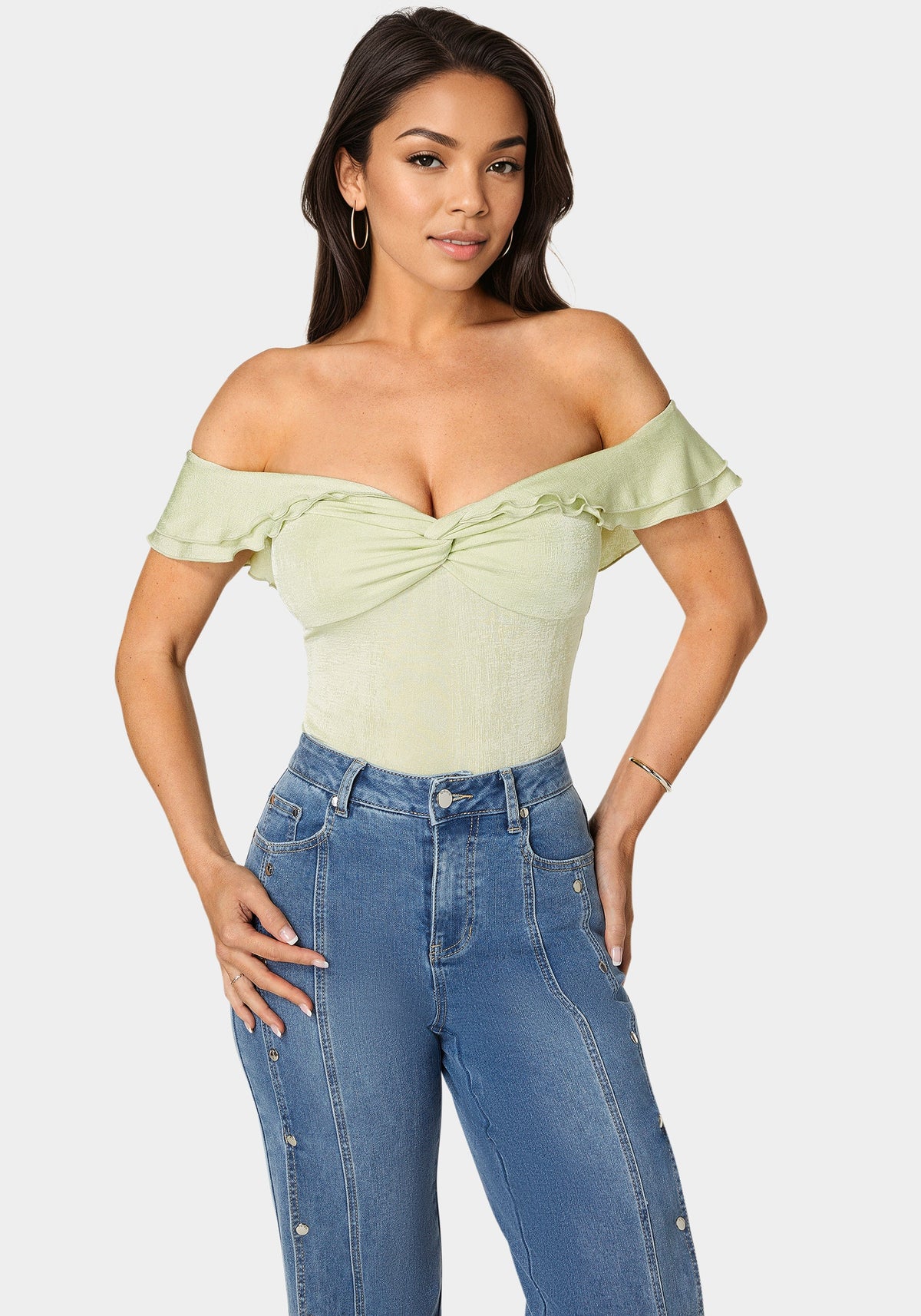 Bebe Off-Shoulder Twisted Front Top