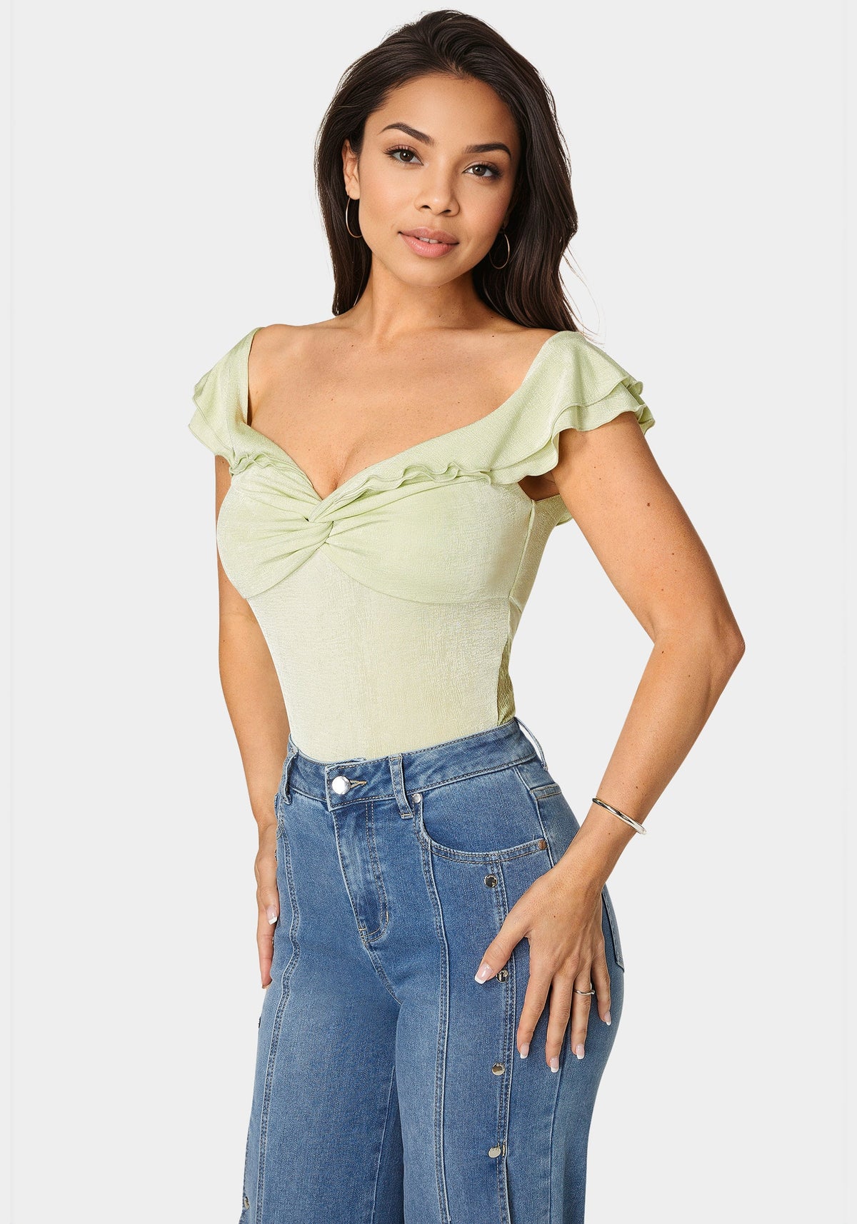 Bebe Off-Shoulder Twisted Front Top