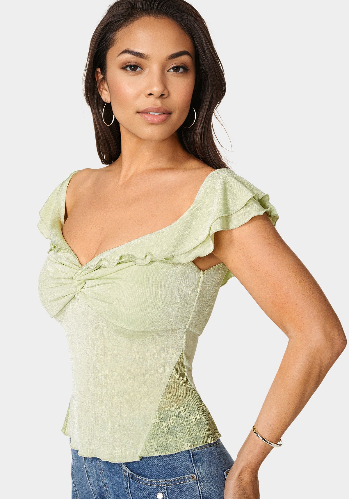 Bebe Off-Shoulder Twisted Front Top