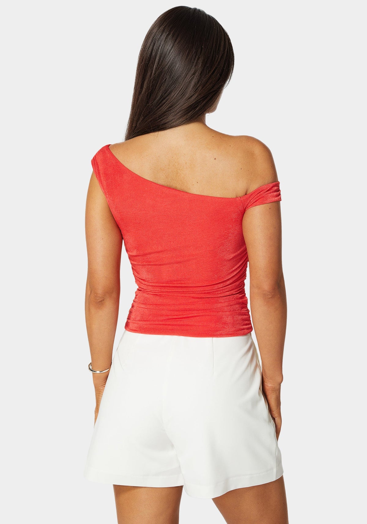 Bebe One-Shoulder Ruched Knit Top