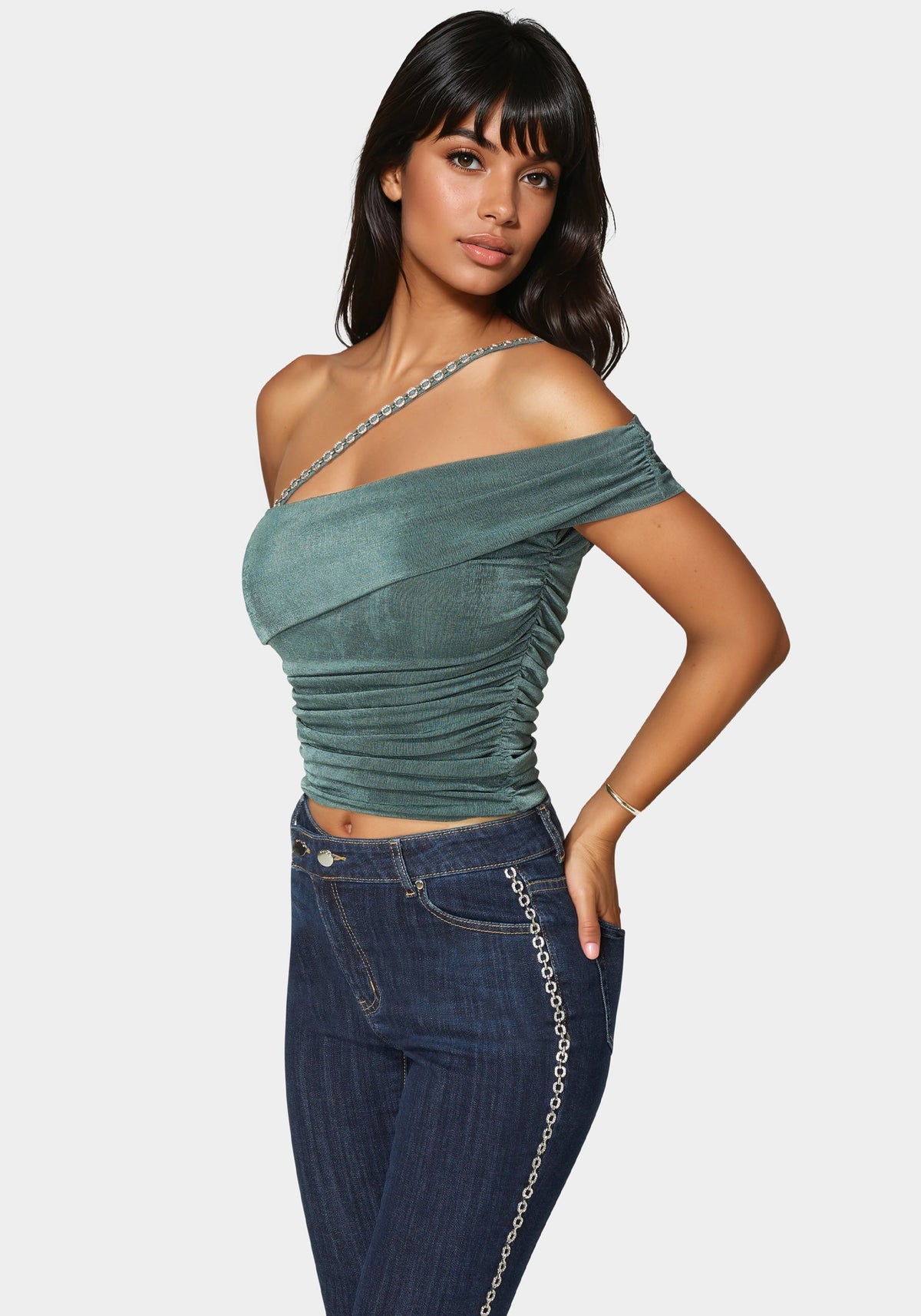 Bebe Embellished One Shoulder Knit Top