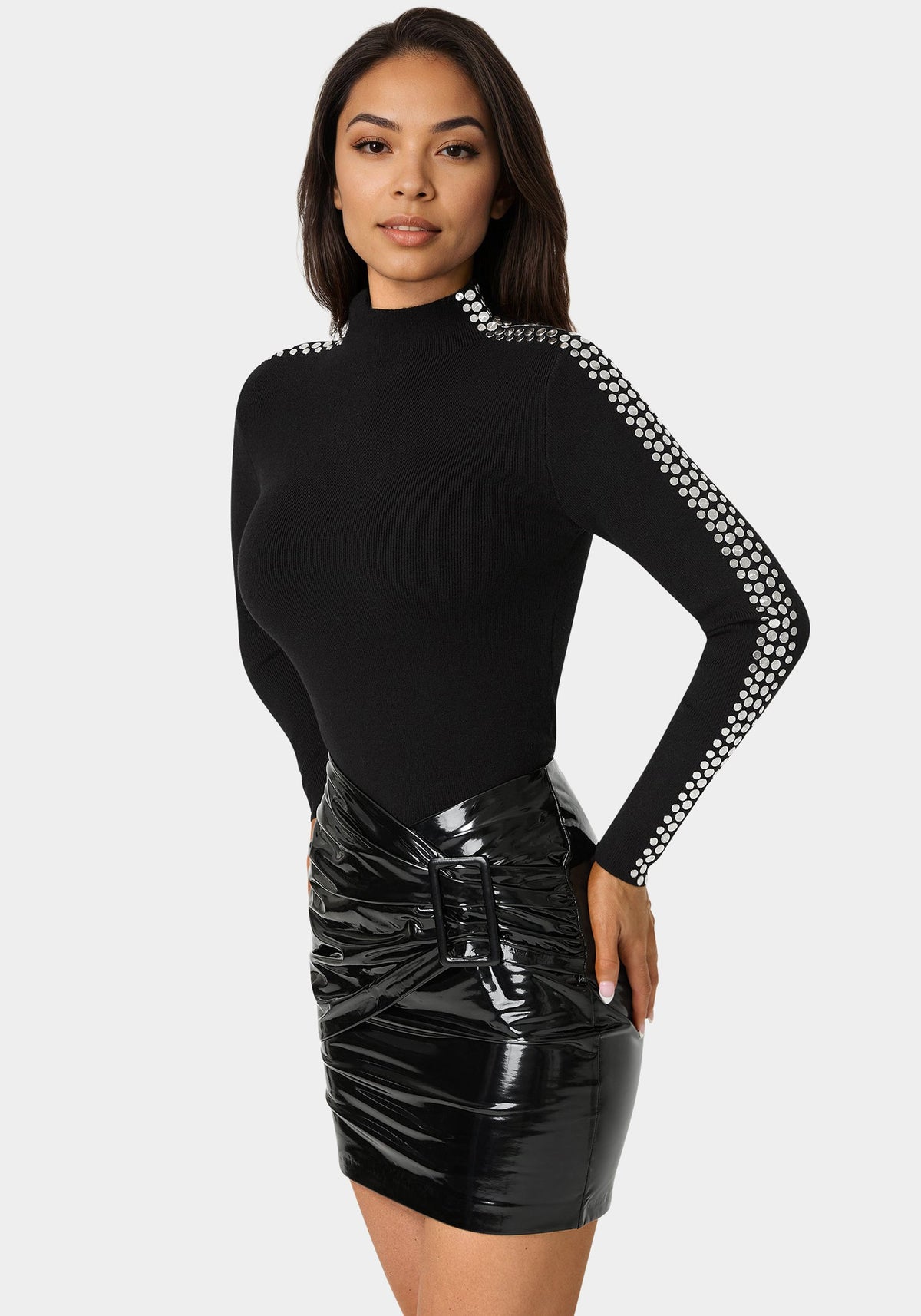 Bebe Studded Long Sleeve Sweater