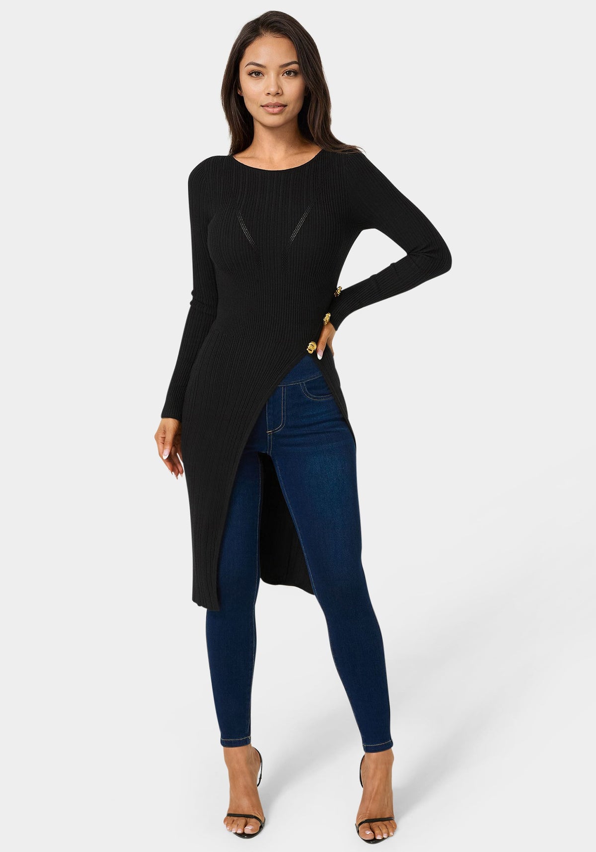 Bebe Long Body Side Slit Sweater