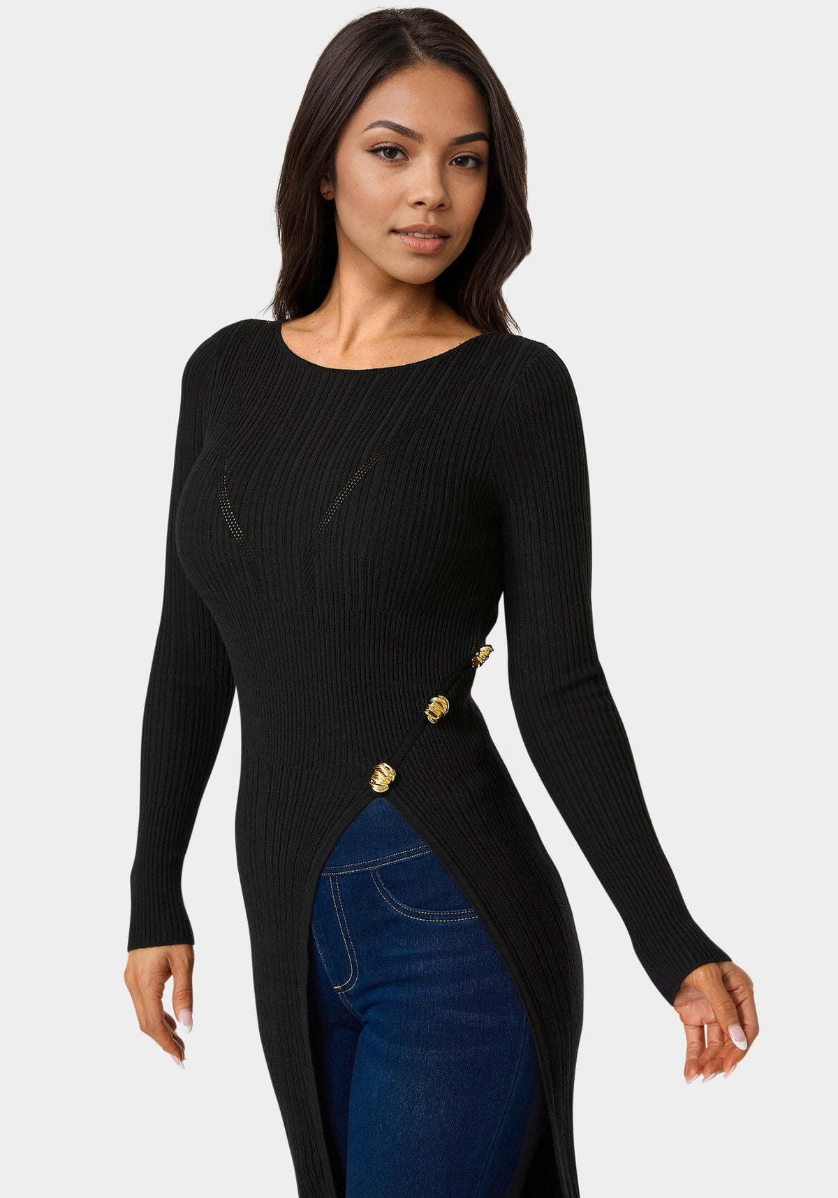 Bebe Long Body Side Slit Sweater