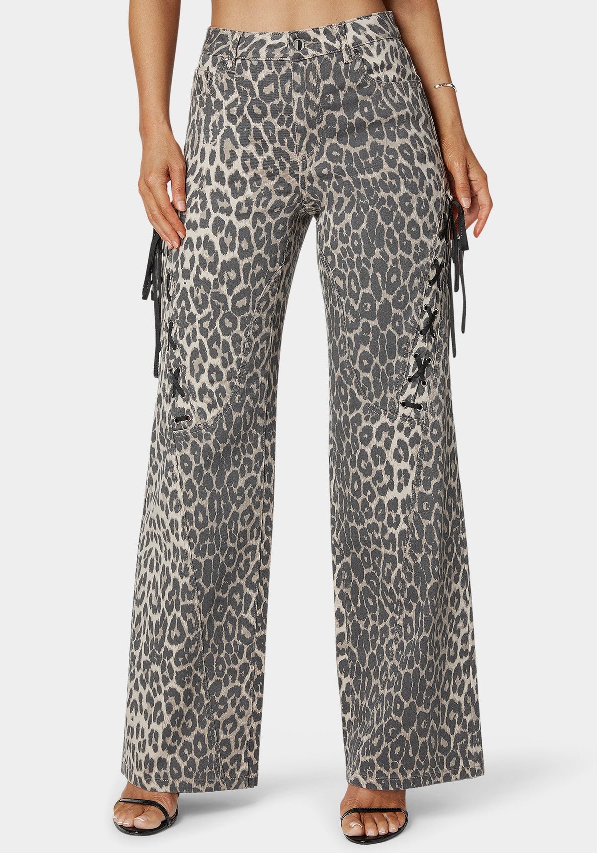 Bebe High-Waist Cheetah Print Wide-Leg Jeans