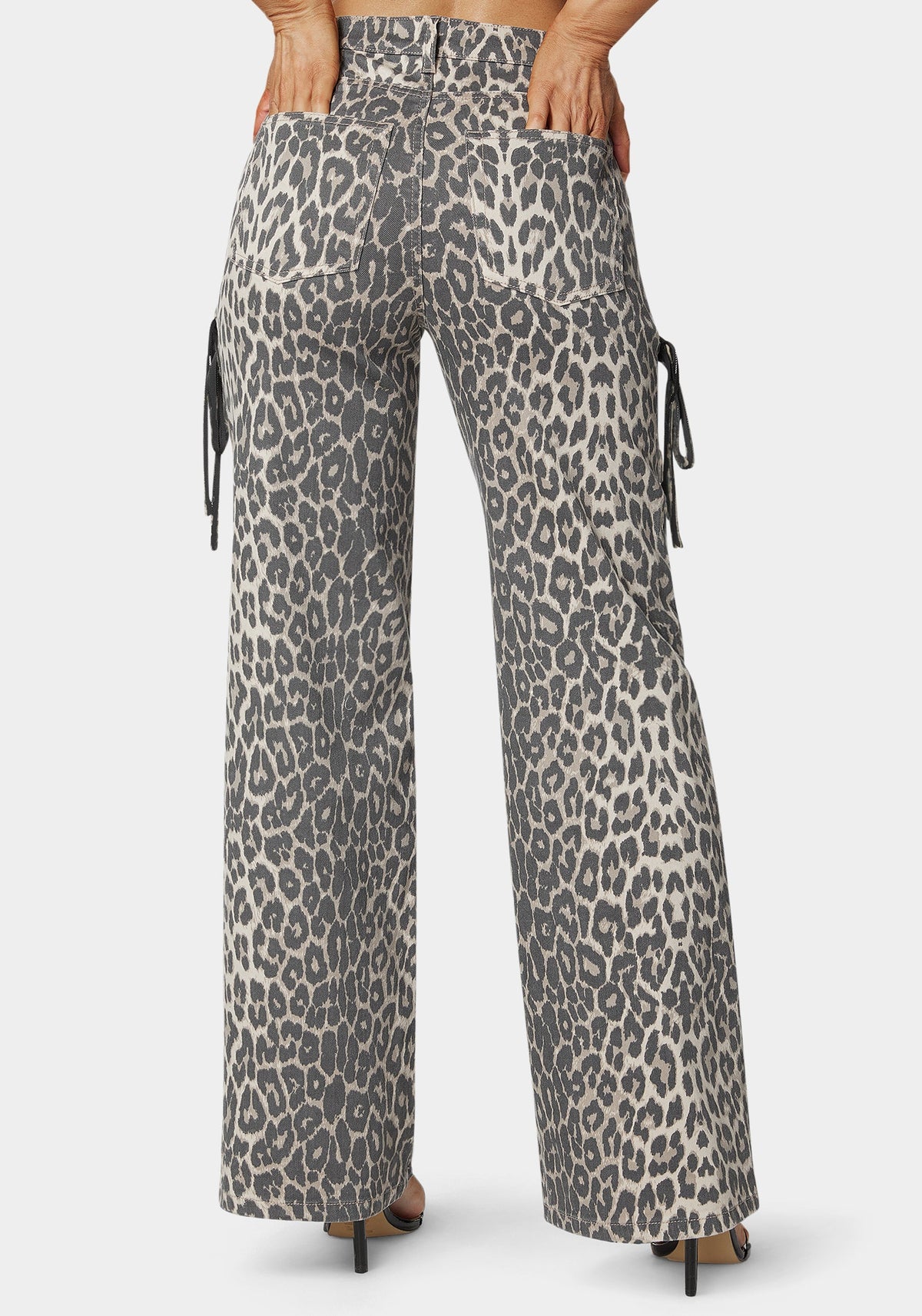 Bebe High-Waist Cheetah Print Wide-Leg Jeans